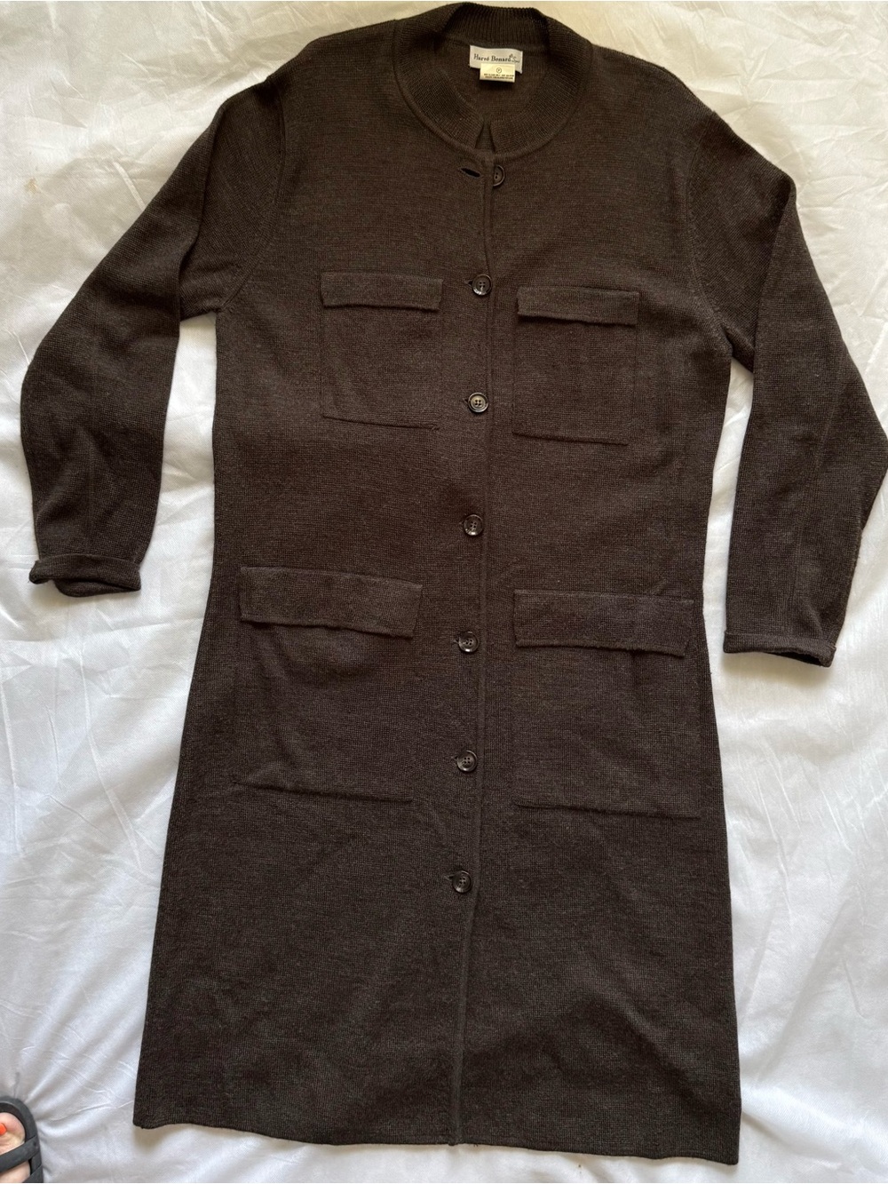 Harve Benard Dark Brown Long-Sleeve Button-Front Knit Dress